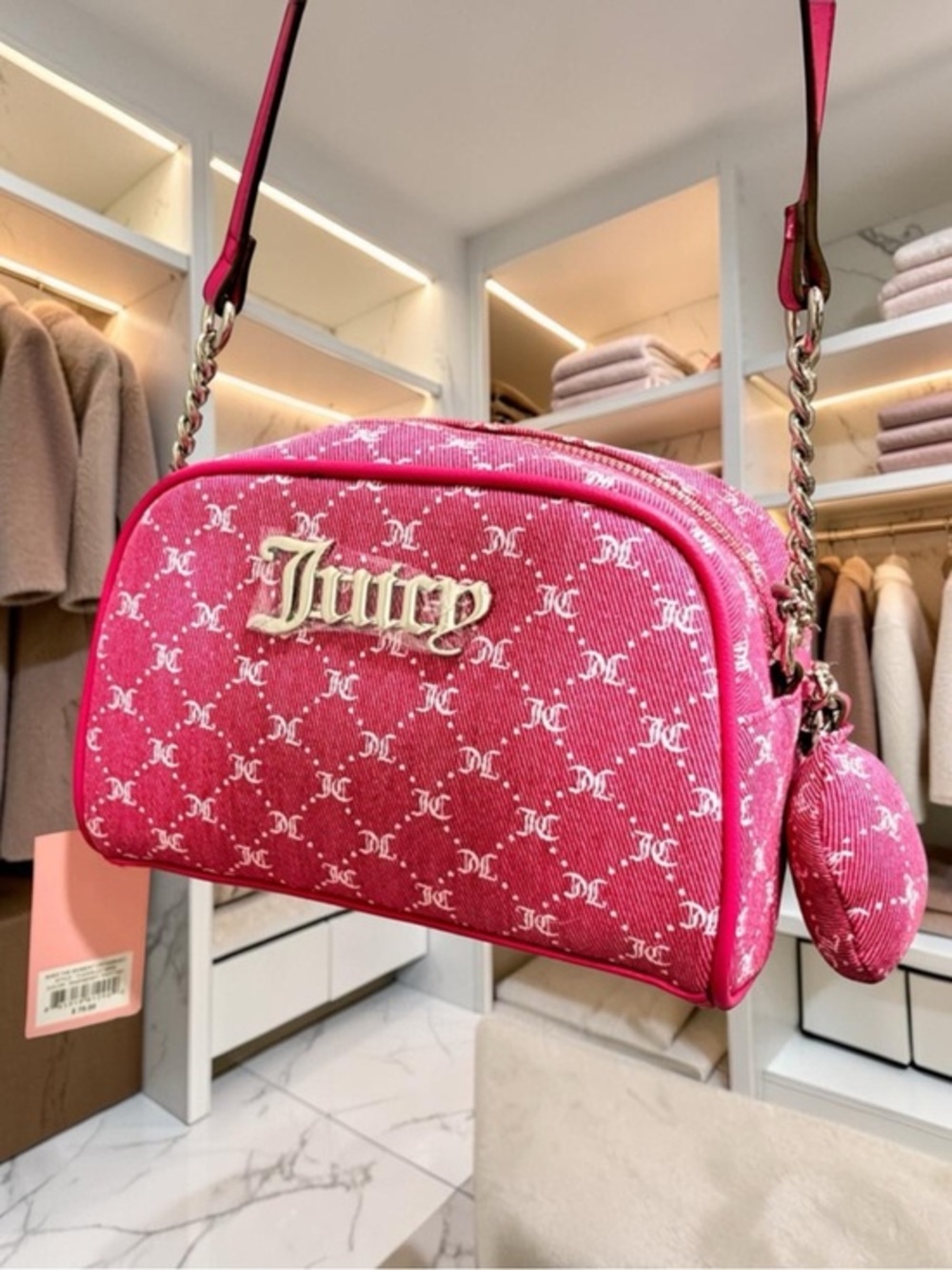 Juicy Couture Pink Logo Monogram Crossbody Purse Bag